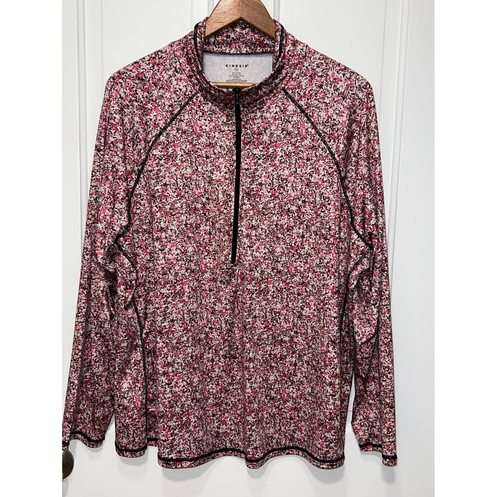 Kinesis Womens 1X Quarter Zip Pullover Pink Black Floral Abstract Active Top